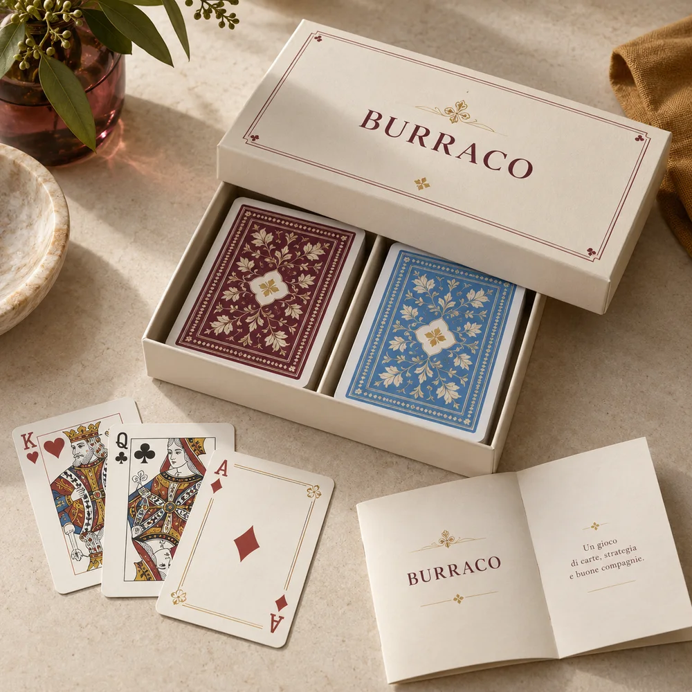 Doppio mazzo personalizzato per burraco — visualizzazione illustrativa della configurazione su misura