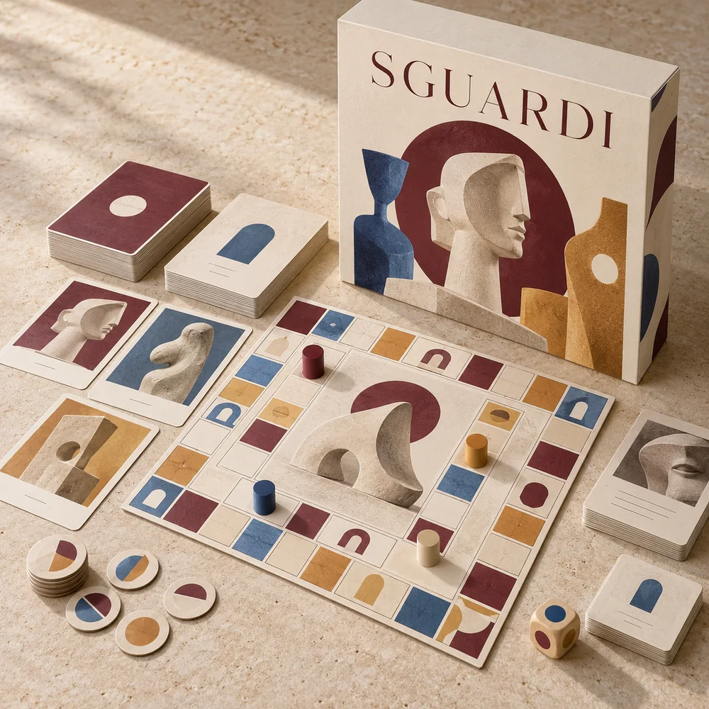 Gioco da tavolo per musei — visualizzazione illustrativa della configurazione su misura