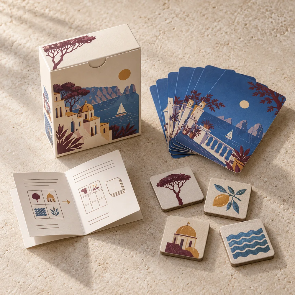 Gioco tascabile da viaggio — visualizzazione illustrativa della configurazione su misura