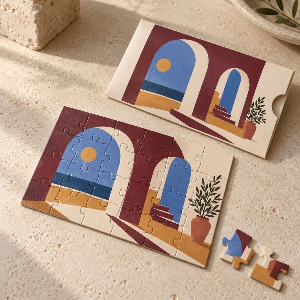 Mini puzzle promozionale da 24 pezzi — visualizzazione illustrativa della configurazione su misura
