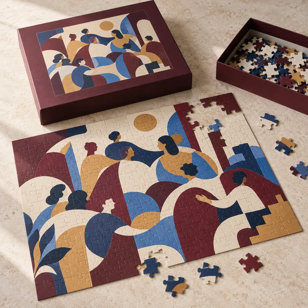 Puzzle aziendale per anniversari — visualizzazione illustrativa della configurazione su misura
