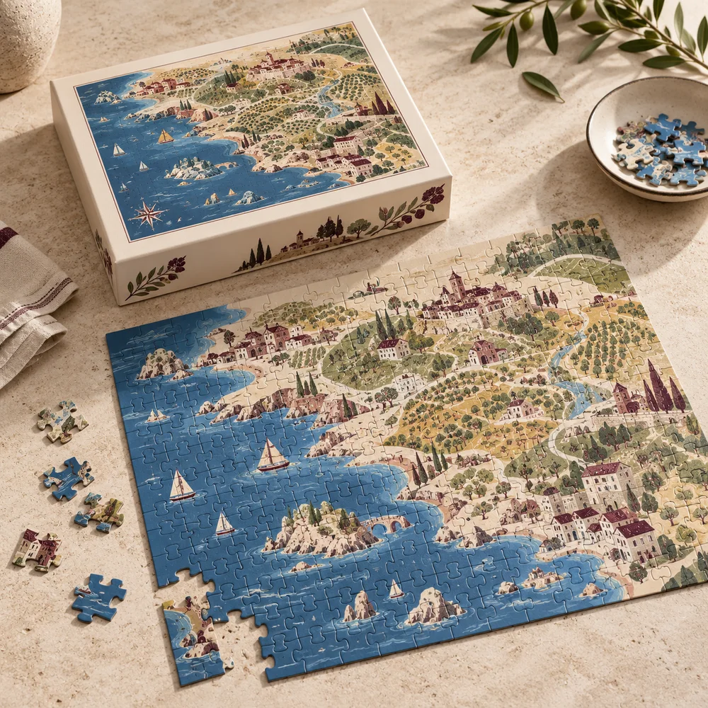 Puzzle con mappa illustrata — visualizzazione illustrativa della configurazione su misura