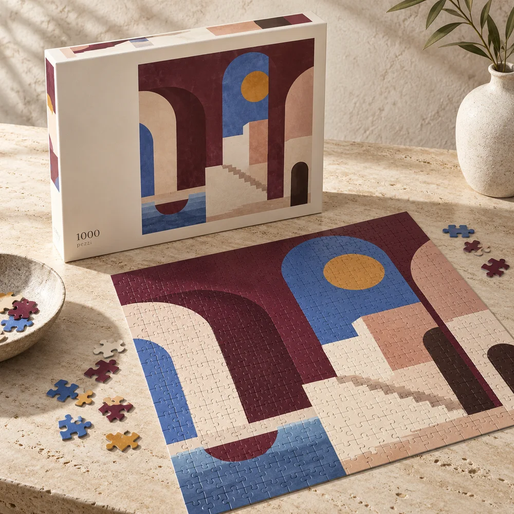 Puzzle d’arte per bookshop museali — visualizzazione illustrativa della configurazione su misura