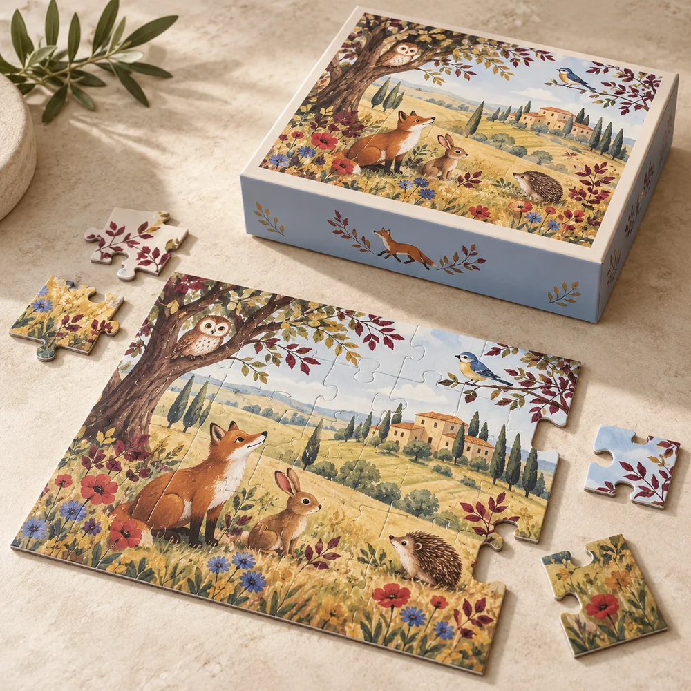 Puzzle per bambini da 104 pezzi — visualizzazione illustrativa della configurazione su misura