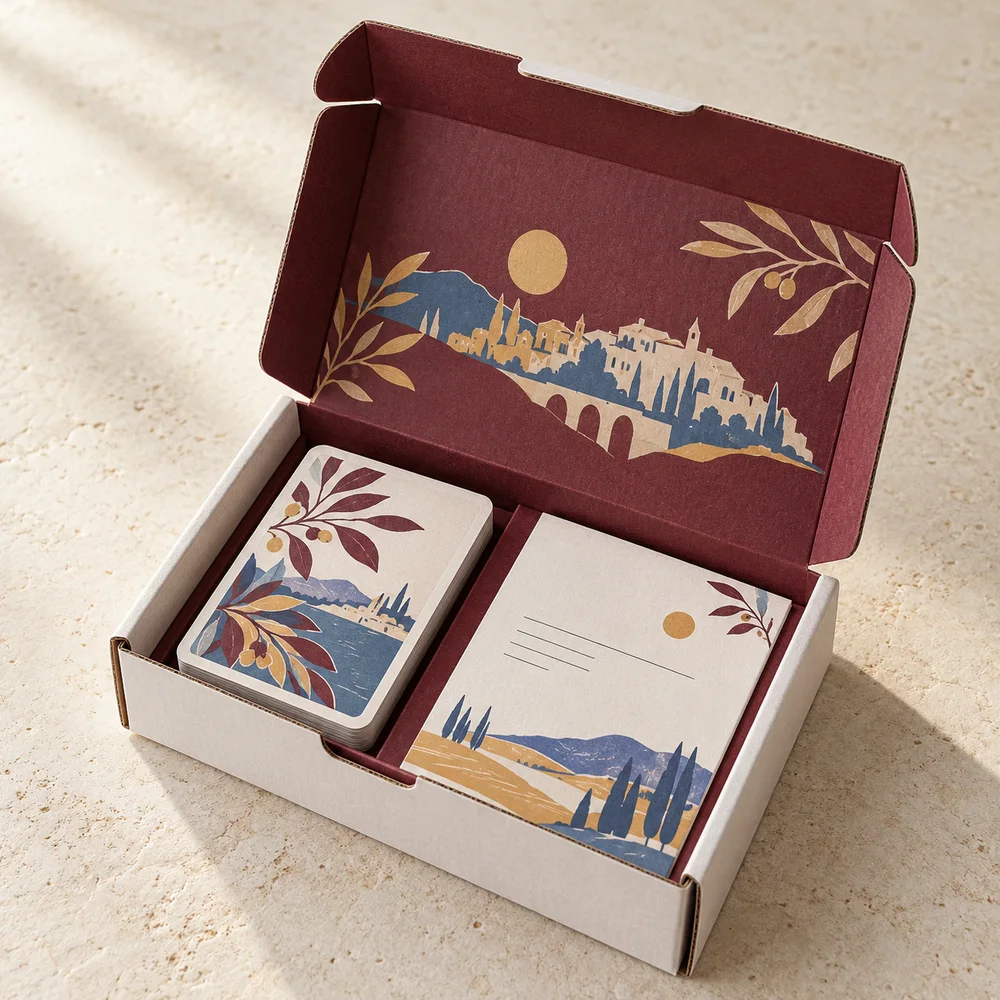 Scatola postale per kit di gioco — visualizzazione illustrativa della configurazione su misura